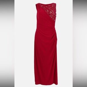 R&M Richards Red Asymmetrical Ruched Cocktail Dress